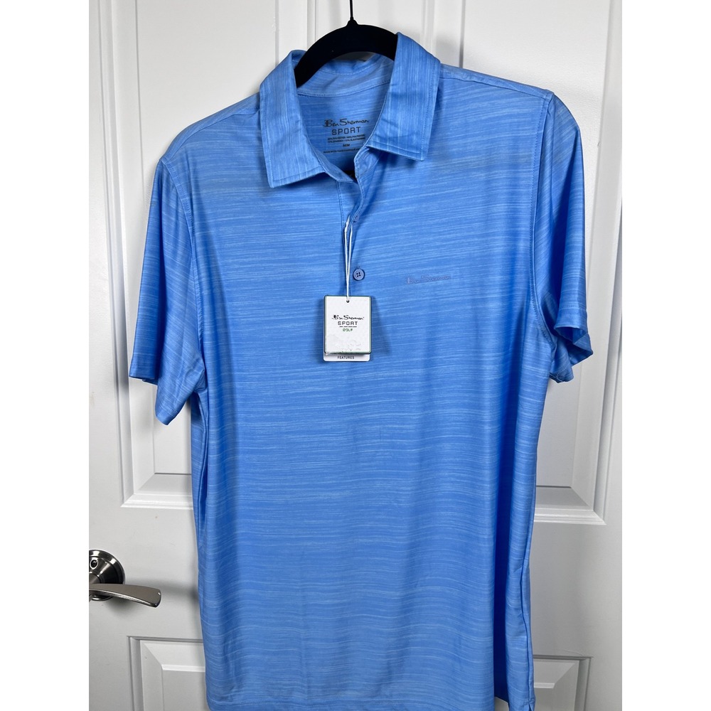 Ben Sherman Sport Golf Mens Medium Blue Space Dye Performance Polo Shirt NWT